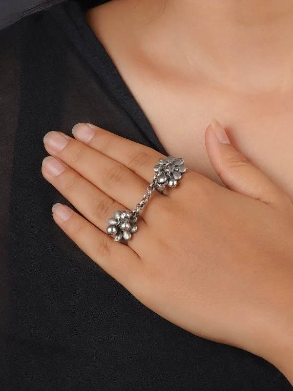 women custom rings for women -Grey Color Silver Plated Tribal Ring - EK-SFRNG11C