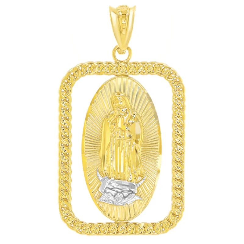 women antique necklaces -14K Yellow Gold Square Virgin Mary Guadalupe Charm Saint Medallion Pendant