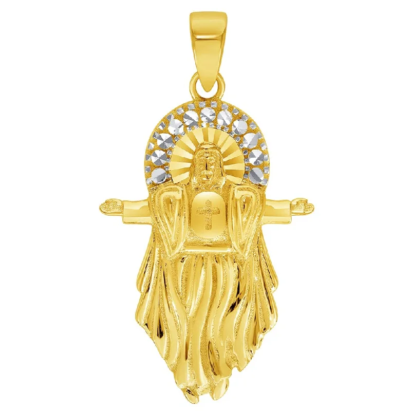 women boho necklaces -14k Yellow Gold Jesus Christ with Open Arms Pendant