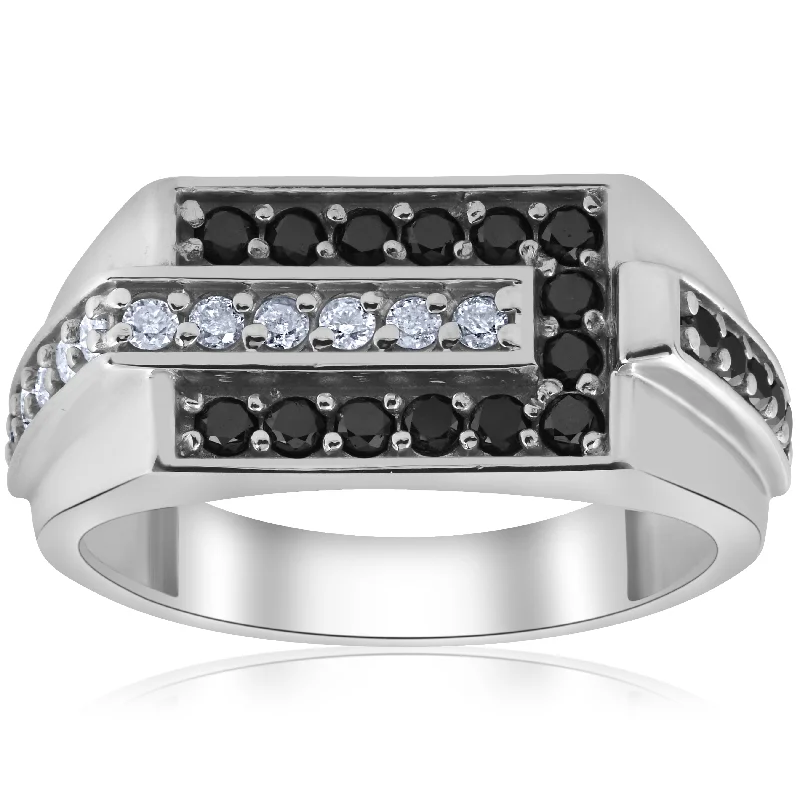 women luxury diamond engagement rings -Mens 5/8ct Black & White Diamond Wedding Ring 10k White Gold