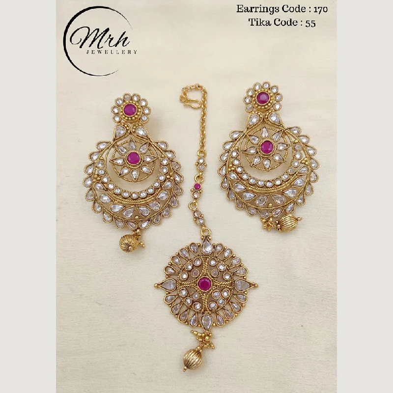 women gold earrings -Jewel Addiction Copper Gold Plated Earrings With Mangtikka