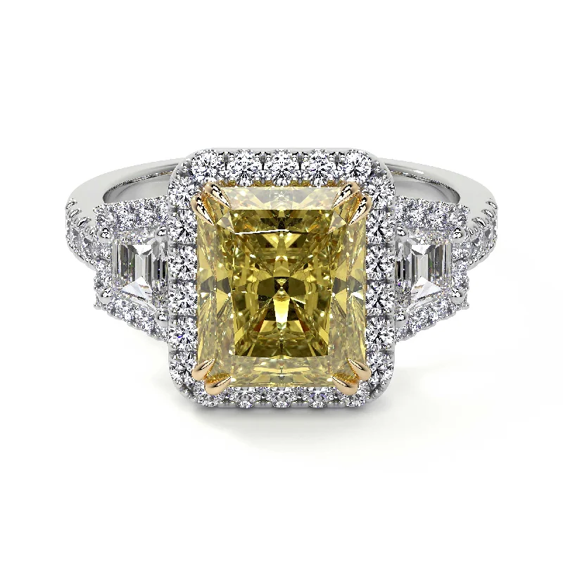 women affordable rings -Radiant Fancy Yellow Diamond Ring With Halo, 3 CT