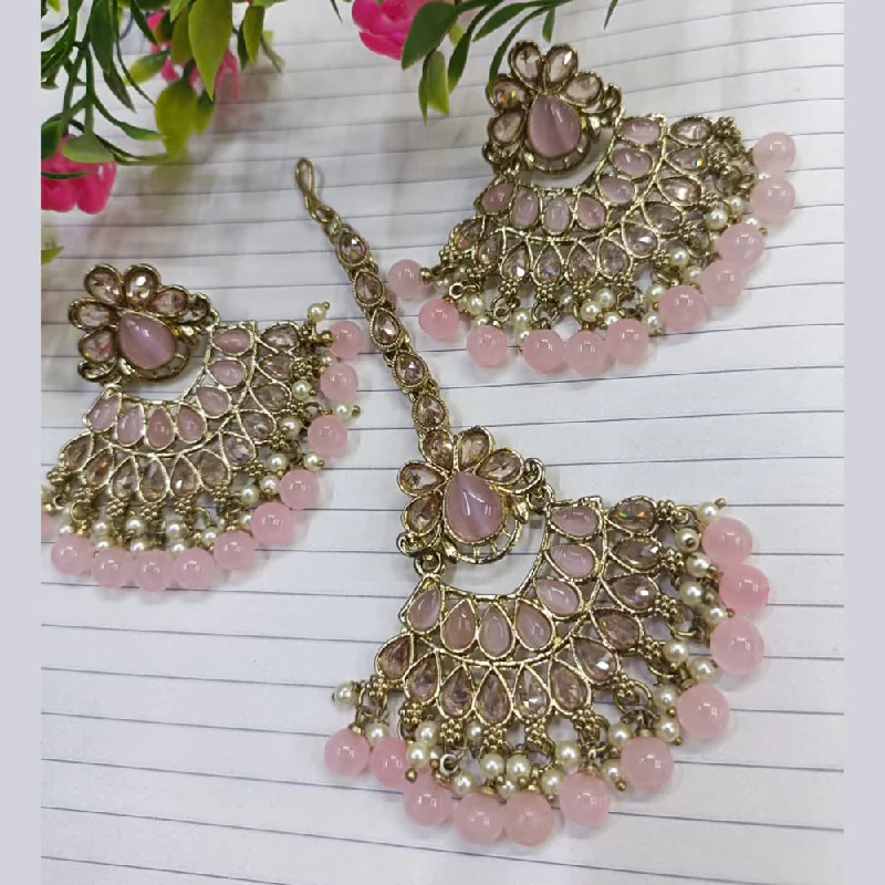 women simple earrings -Exotica Collection Gold Plated Crystal Stone Earring With Mangtikka