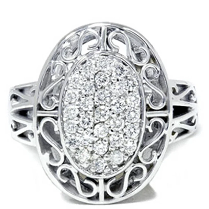 women gold engagement rings -Antique 3/4 Ct Large Pave Diamond 10k White Gold Ring