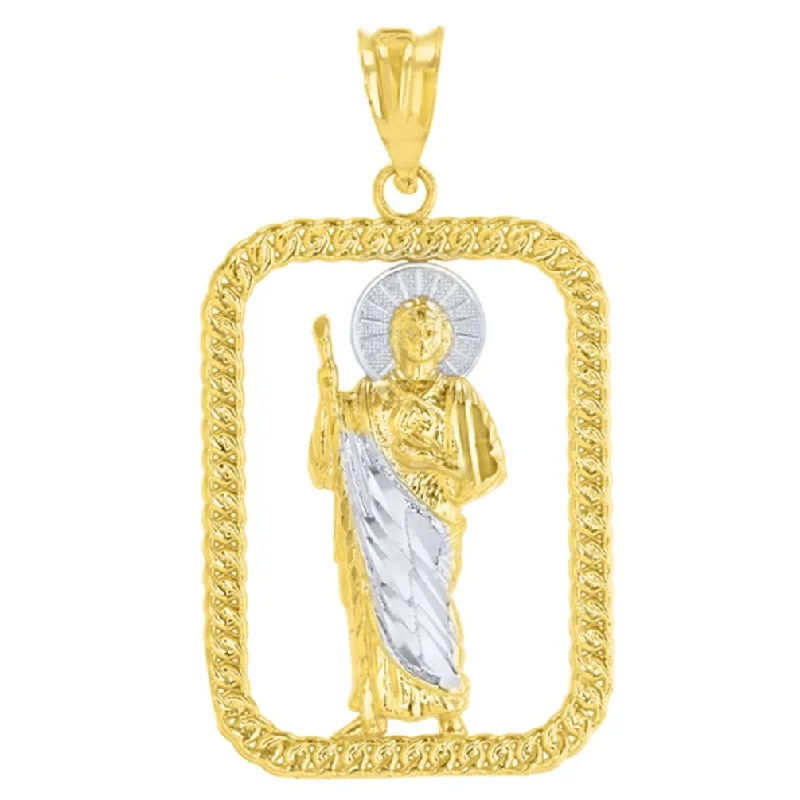 women engraved pendant necklaces -14K Yellow Gold Square Jesus Walking Good Shepherd Medallion Pendant