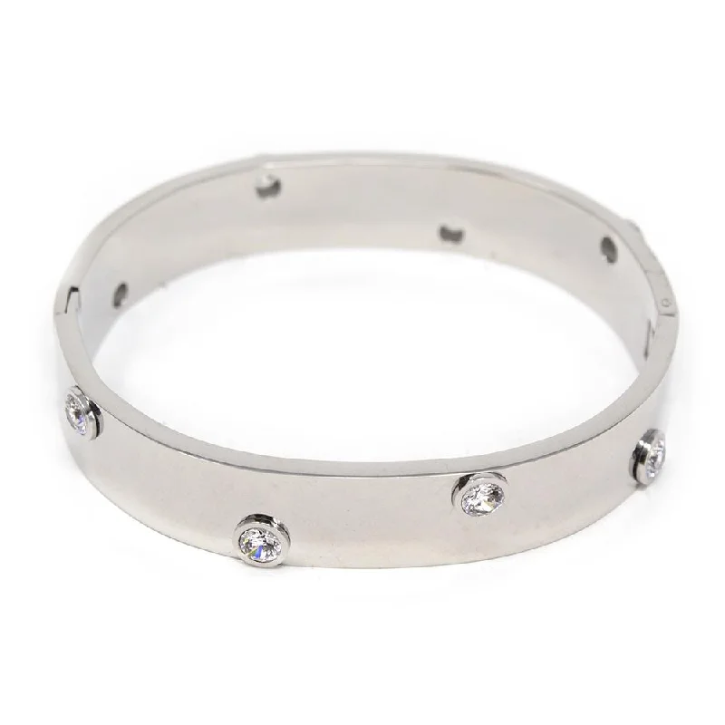 women luxury cuff bracelets -Stainless Steel Hinged Bracelet with Crystal