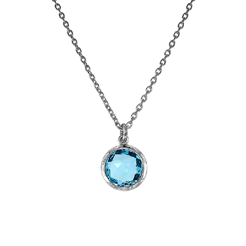 women lock necklaces -Sterling Silver & Round Blue Topaz Necklace