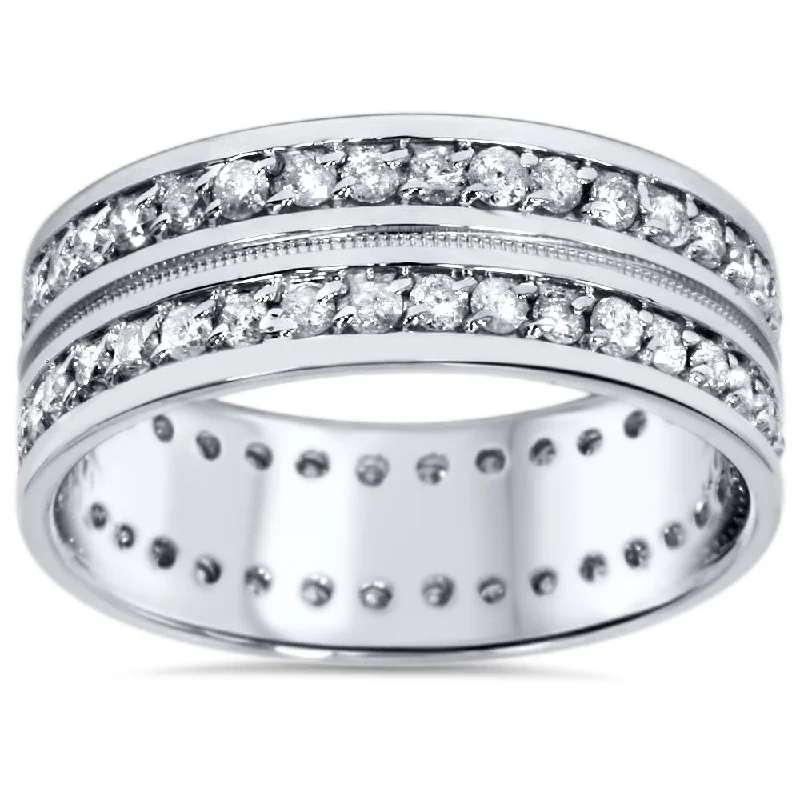 women gold engagement rings -1 1/2ct Mens Diamond Eternity Ring Milgrain Accent 10K White Gold