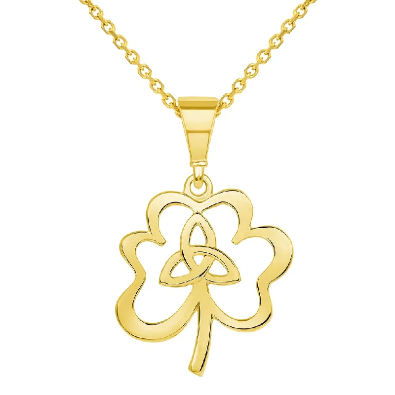 women stylish necklaces -14k Yellow Gold Trinity Triquetra Celtic Knot Three-Leaf Clover Pendant Necklace