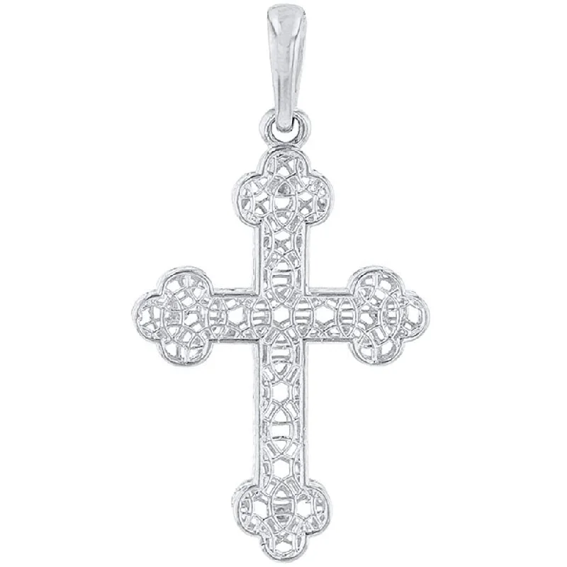 women wedding necklaces -14k White Gold Textured Filigree Eastern Orthodox Cross Pendant