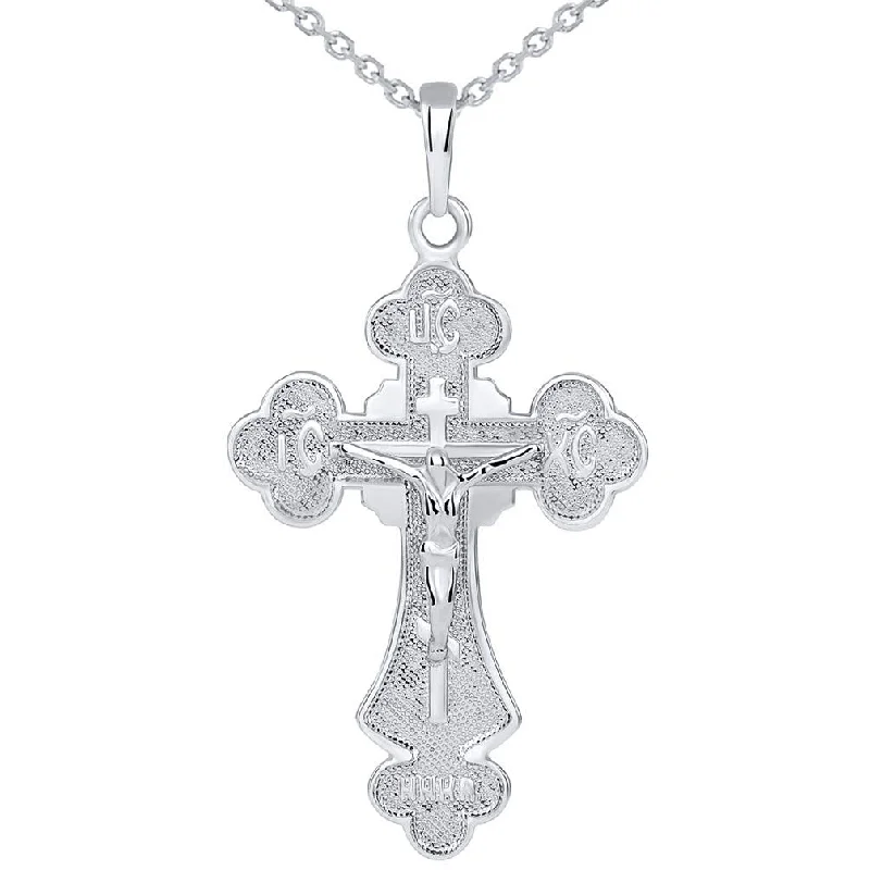 women adjustable necklaces -14k White Gold Botonnee St. Olga Orthodox Cross IC XC NIKA Crucifix Pendant Necklace