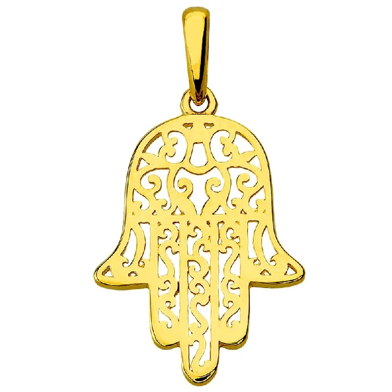 women moon necklaces -14k Yellow Gold Filigree Hamsa Hand of Fatima Charm Pendant