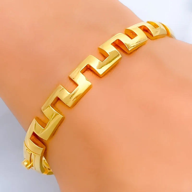 women infinity bracelets -Impressive Geometrical 22k Gold Sleek Bangle Bracelet