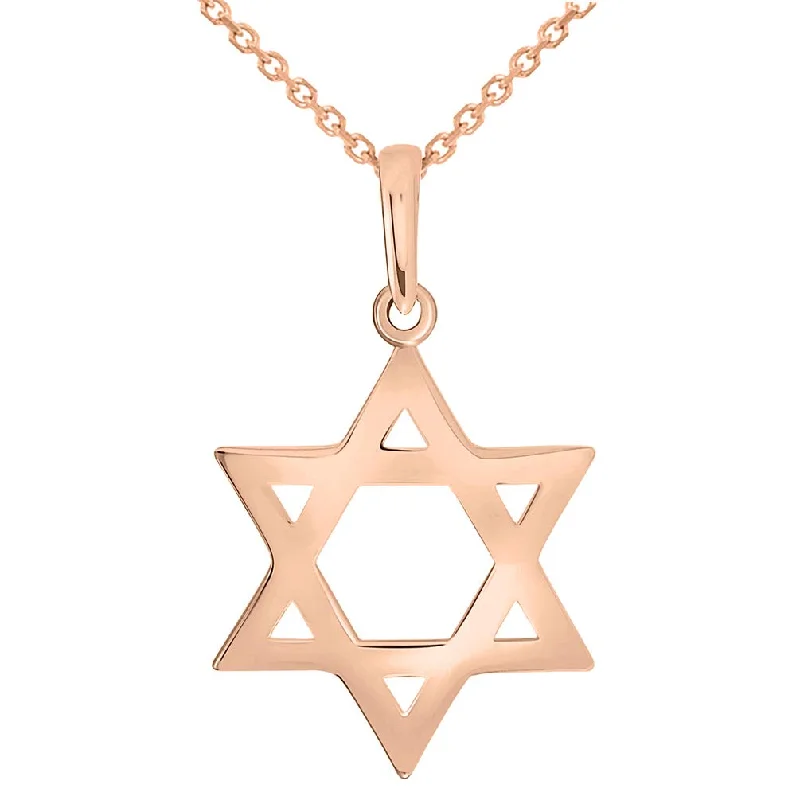 women infinity pendant necklaces -Polished 14k Rose Gold Simple Jewish Charm Star of David Pendant Necklace