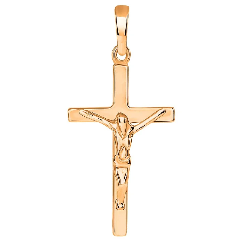 women rose gold necklaces -Solid 14K Rose Gold Simple Cross Jesus Crucifix Charm Pendant