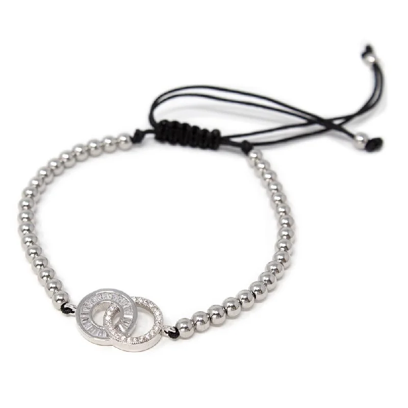 women engraved bangle sets -Stainless St CZ Interlock Circle Bracelet