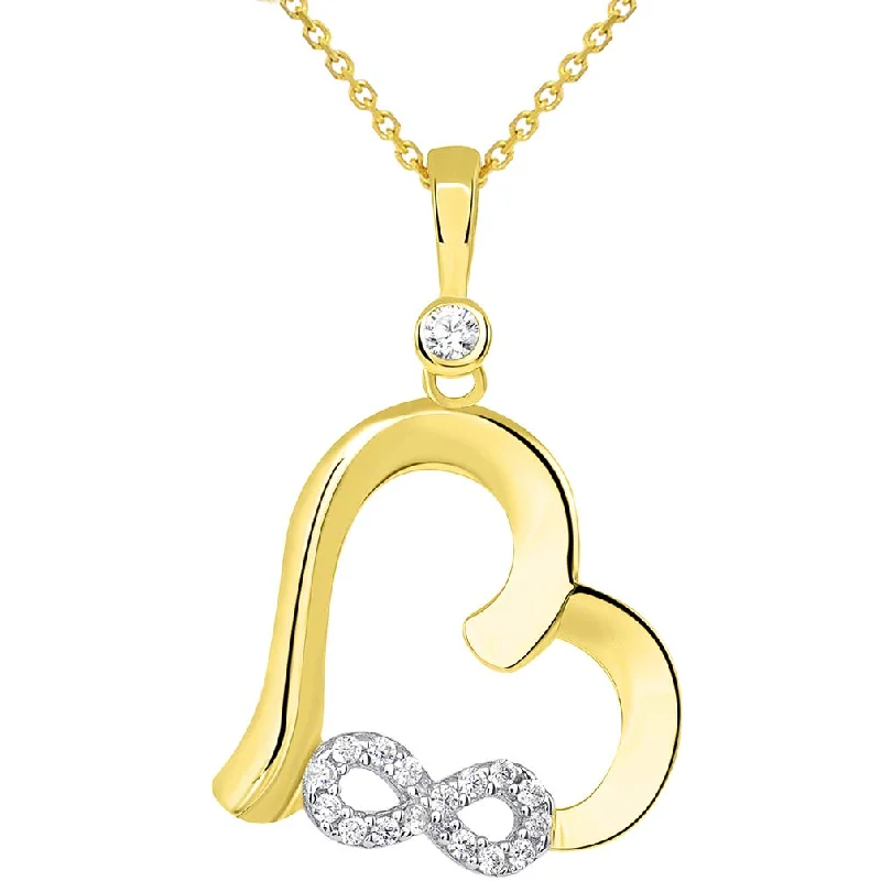 women vintage-style necklaces -Solid 14k Yellow Gold Open Heart Cubic Zirconia Infinity Love Symbol Pendant Necklace