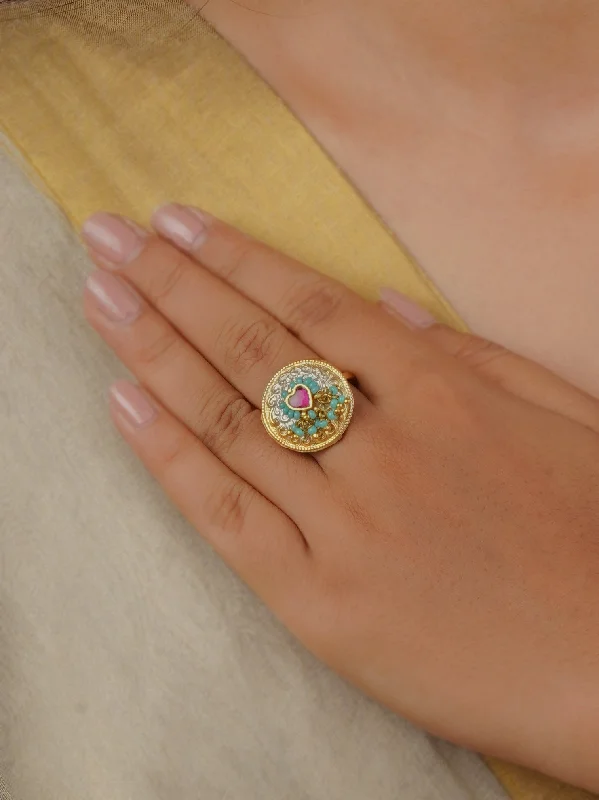 women unique rings -Pink Color Mishr Ring - MR-RNG36P