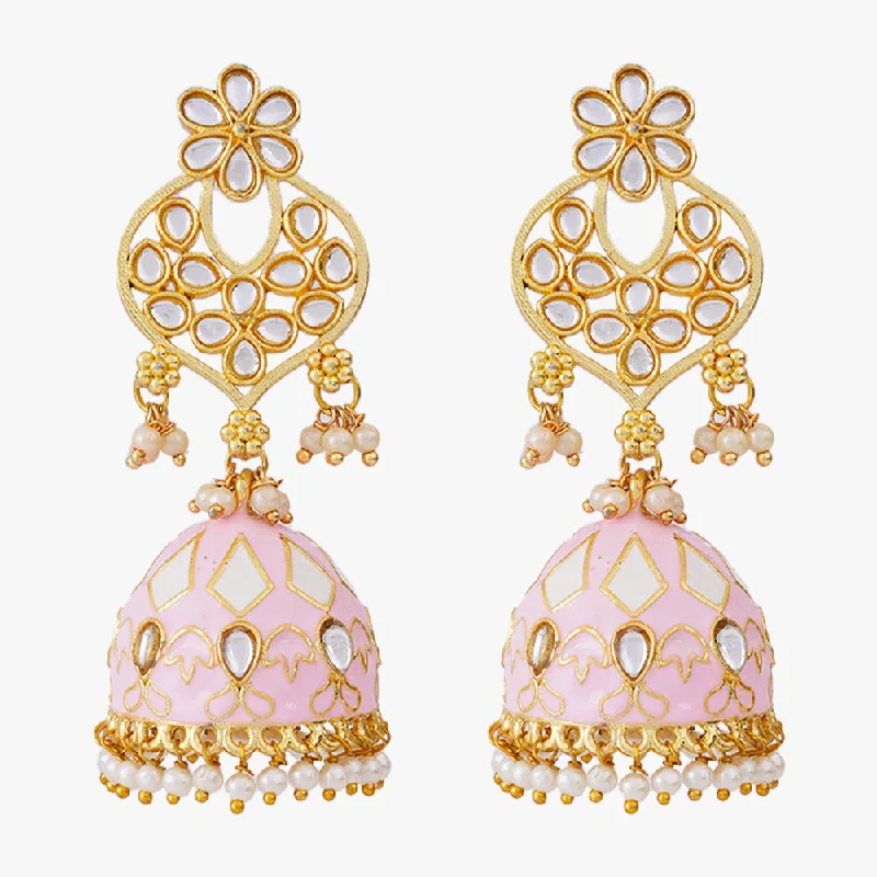 women big hoop earrings -Shagna Gold Plated Meenakari And Pearls Jhumki Earrings