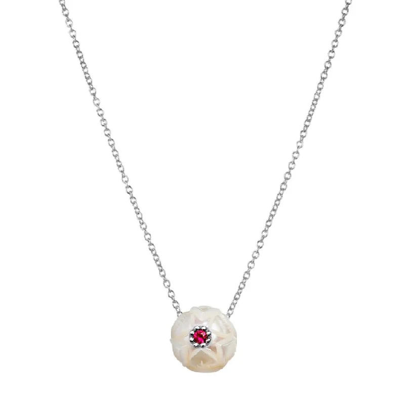 women simple pendant necklaces -Freshwater Pearl & Ruby Necklace - "Lotus Flower"