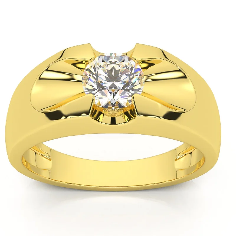 women custom halo engagement rings -1/2ct Solitaire Mens Diamond Wedding Ring 14k Yellow Gold