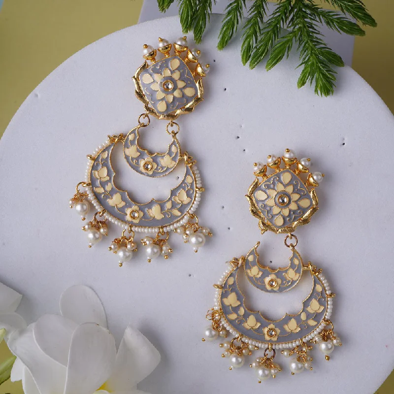 women gemstone earrings -Shagna Gold Plated Meenakari And Pearls Dangler Earrings