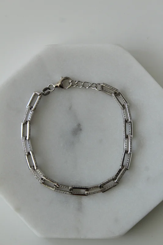 women silver bangles -Silver Micropave Paperclip Bracelet