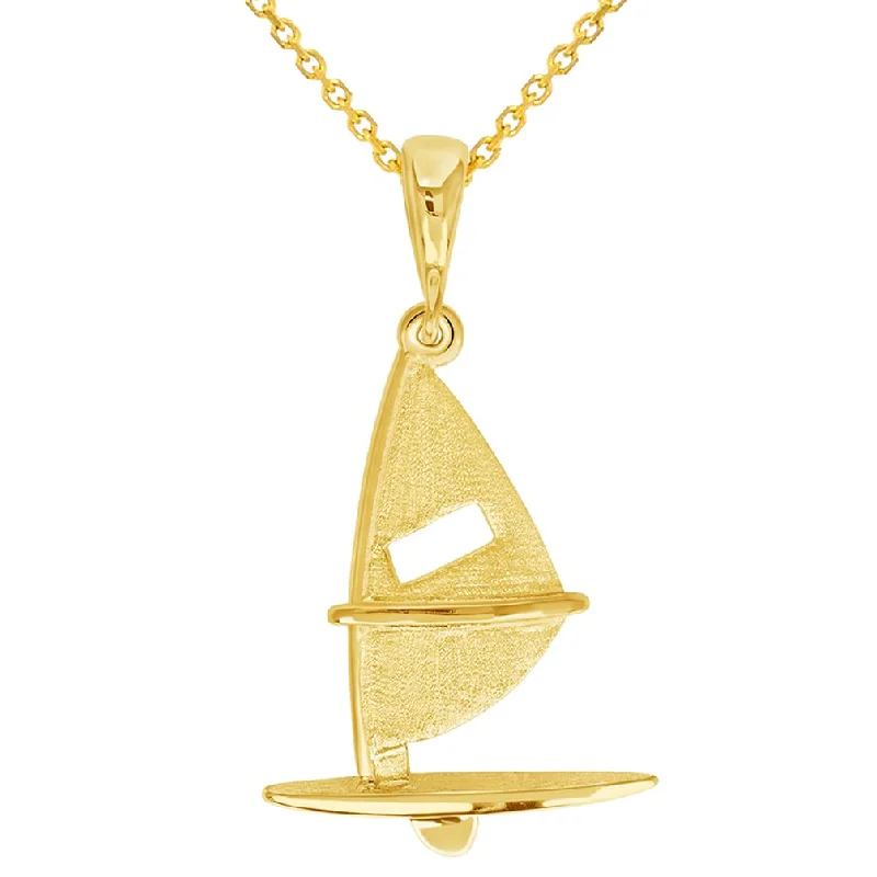 women silver necklaces -Solid 14k Yellow Gold Sailing Sailboard Windsurfing Pendant with Rolo Cable, Curb, or Figaro Chain Necklaces