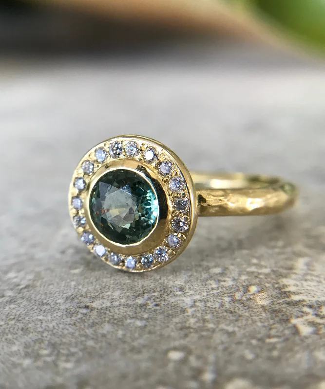 women cocktail rings -Green Sapphire Halo Ring