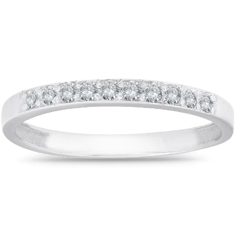 women affordable engagement rings -1/4ct Diamond Wedding Ring 14K White Gold Womens Stackable Prong Band