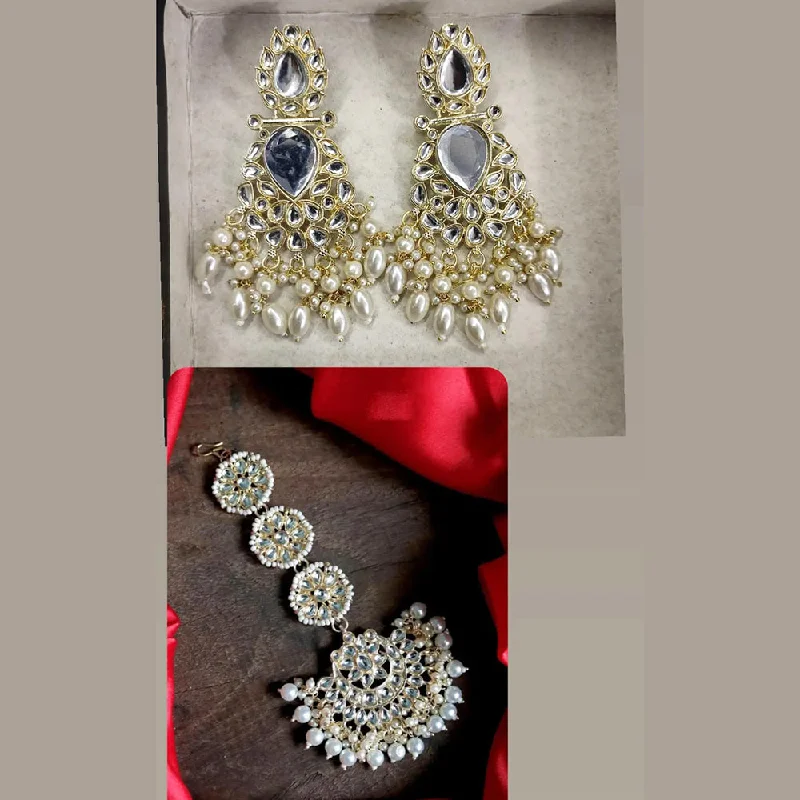 women cubic zirconia earrings -Lucentarts Jewellery Gold Plated Earrings With Mangtikka Combo