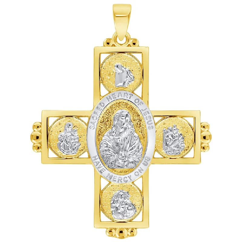 women moon necklaces -14k Yellow Gold Sacred Heart of Jesus Four Way Cross Miraculous Pendant