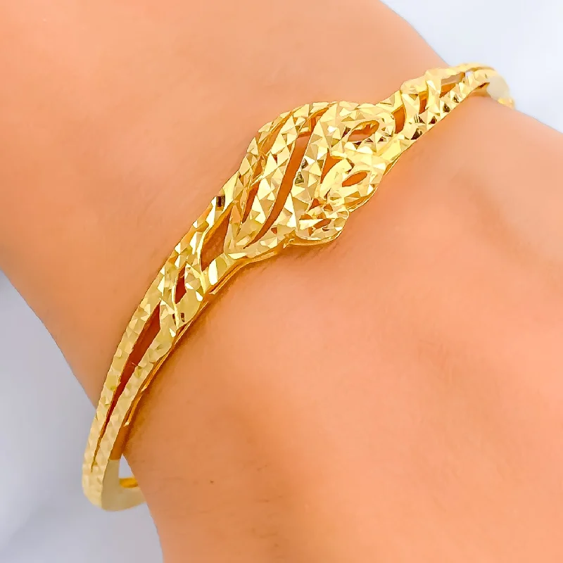 women adjustable charm bracelets -Distinctive Embellished 22k Gold Wavy Bangle Bracelet