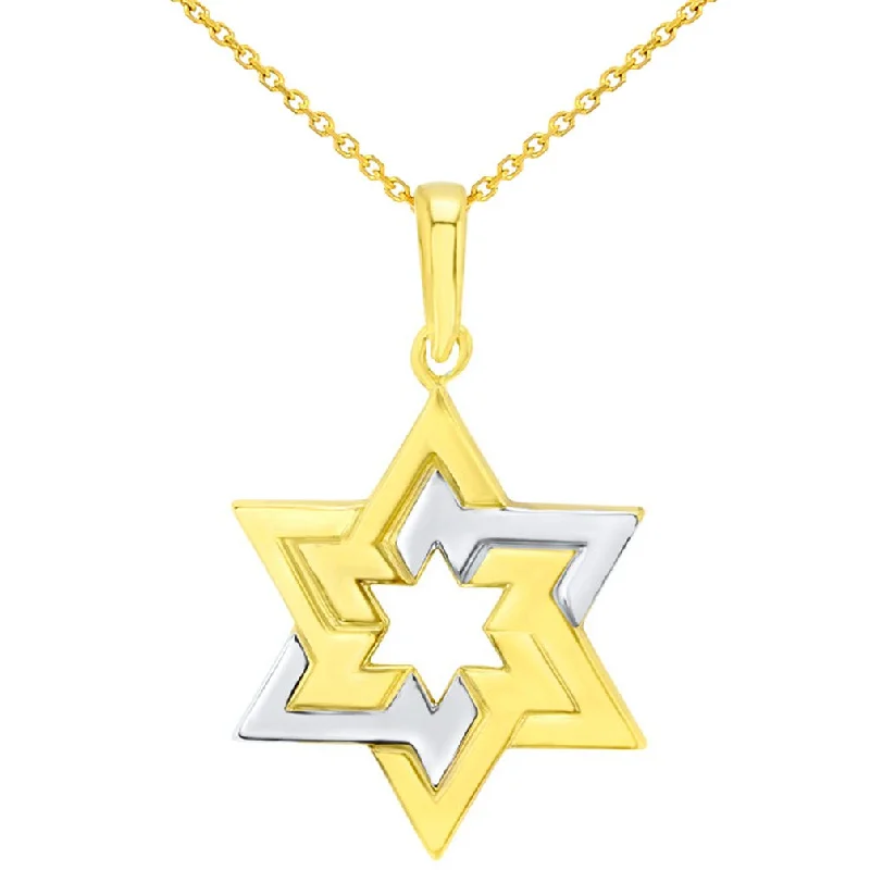 women flower pendant necklaces -14K Yellow Gold Seal of Solomon Star of David Pendant Necklace