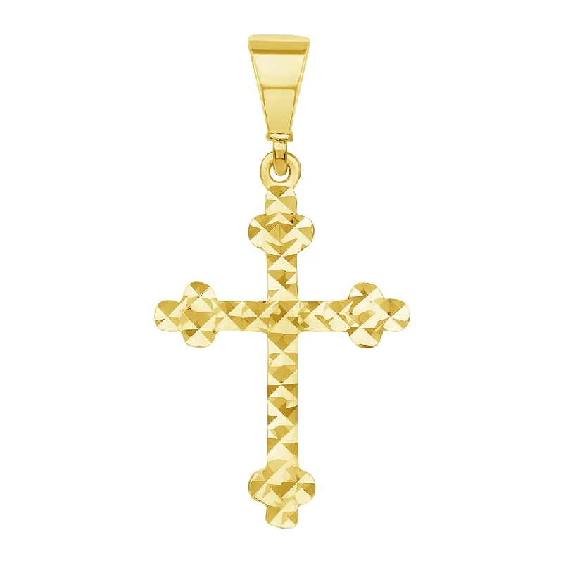 women bridal necklaces -Solid 14k Yellow Gold Textured Dainty Religious Orthodox Cross Charm Pendant