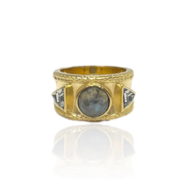 women personalized gemstone rings -GOLD BAND LABRADORITE & COIN TRE RING