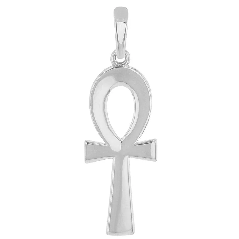 women crystal necklaces -Solid 14K White Gold Plain and Simple Egyptian Ankh Cross Pendant