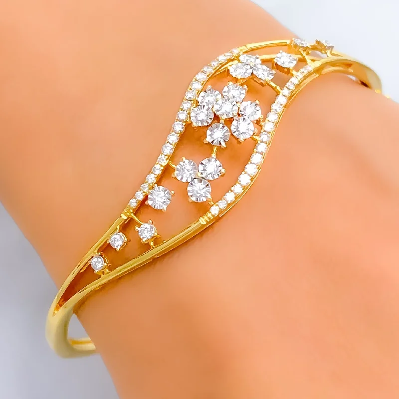 women gold bangles -Luminescent Glimmering Diamond + 18k Gold Bangle Bracelet