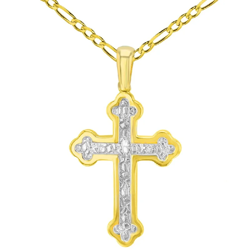 women gold chain necklaces -14K Yellow Gold Elegant Eastern Orthodox Cross Pendant with Figaro Necklace