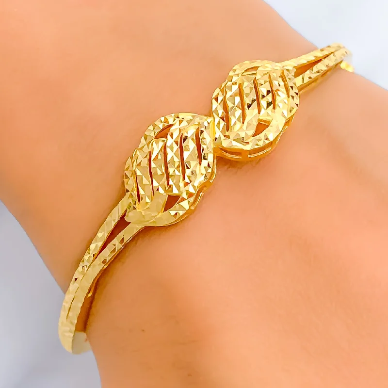 women trendy bracelets -Brilliant Lustrous 22k Gold Striped Bangle Bracelet