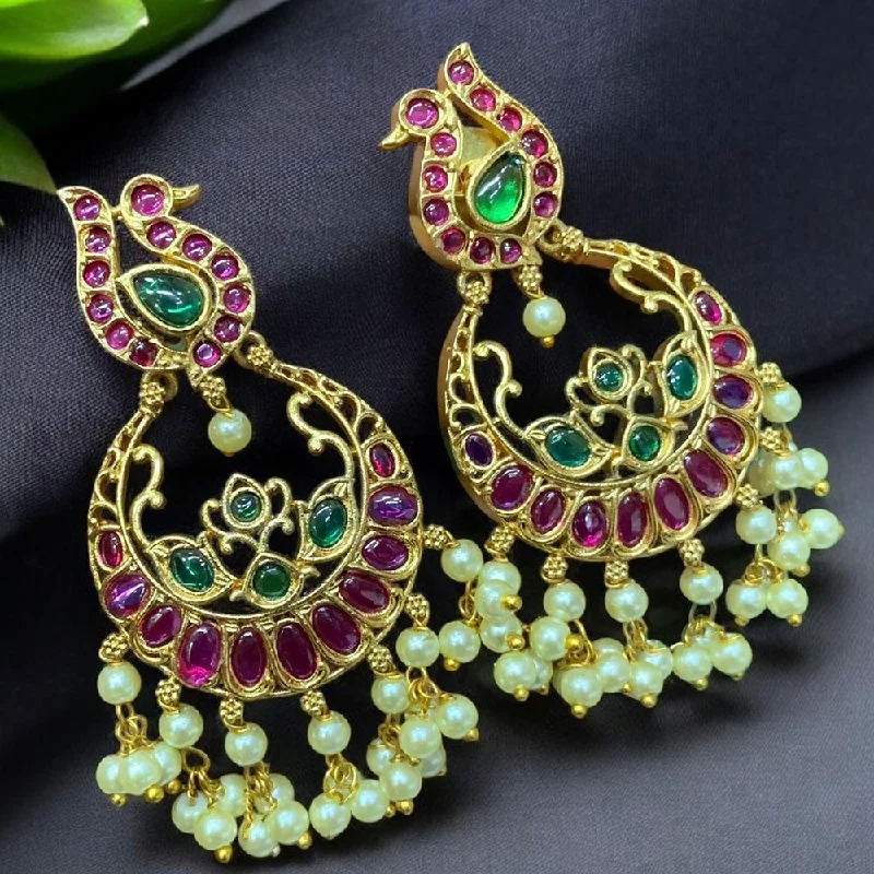 women gold drop earrings -Sona Creation Gold Plated Pota Stone And Pearls Dangler Earrings