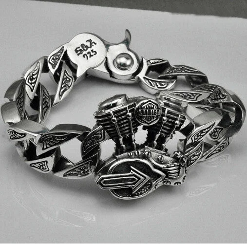 women bracelet bangles sets -S925 Thai silver Motorcycle bracelets for cool Men jewelry punk style 925 Sterling