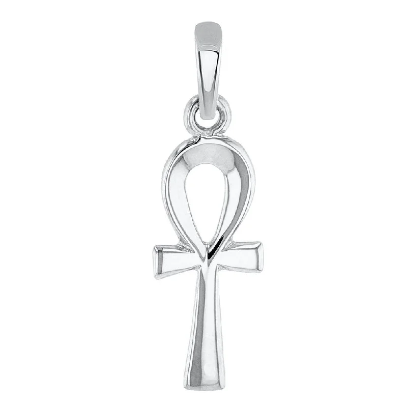 women infinity necklaces -Solid 14k White Gold Dainty Egyptian Ankh Cross Charm Pendant