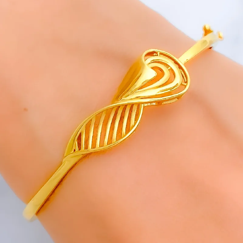 women oval bangles -Delicate Twisted Leaf 22k Gold Bangle Bracelet