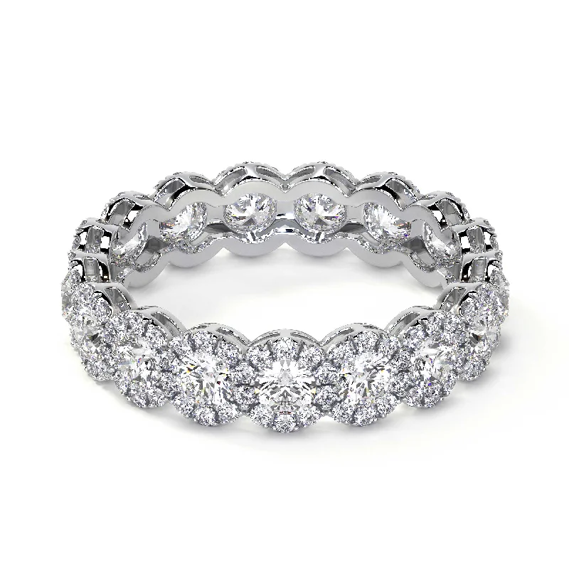 women modern wedding rings -Diamond Eternity Band Ring with Halo, 2.93 CT