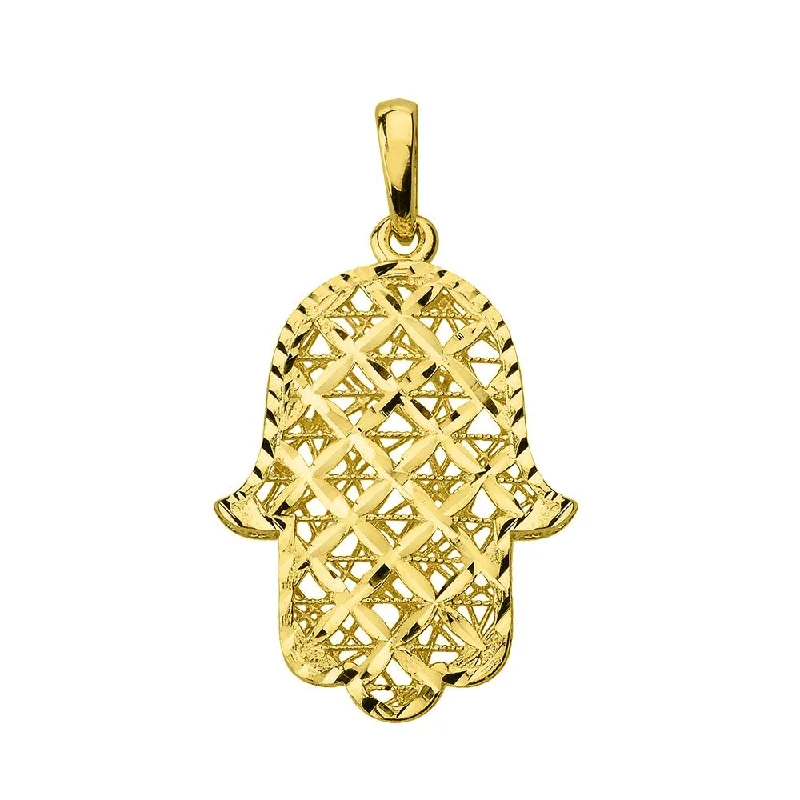 women gemstone drop necklaces -Jewelry America 14k Yellow Gold Textured Hamsa Hand of Fatima Charm Pendant