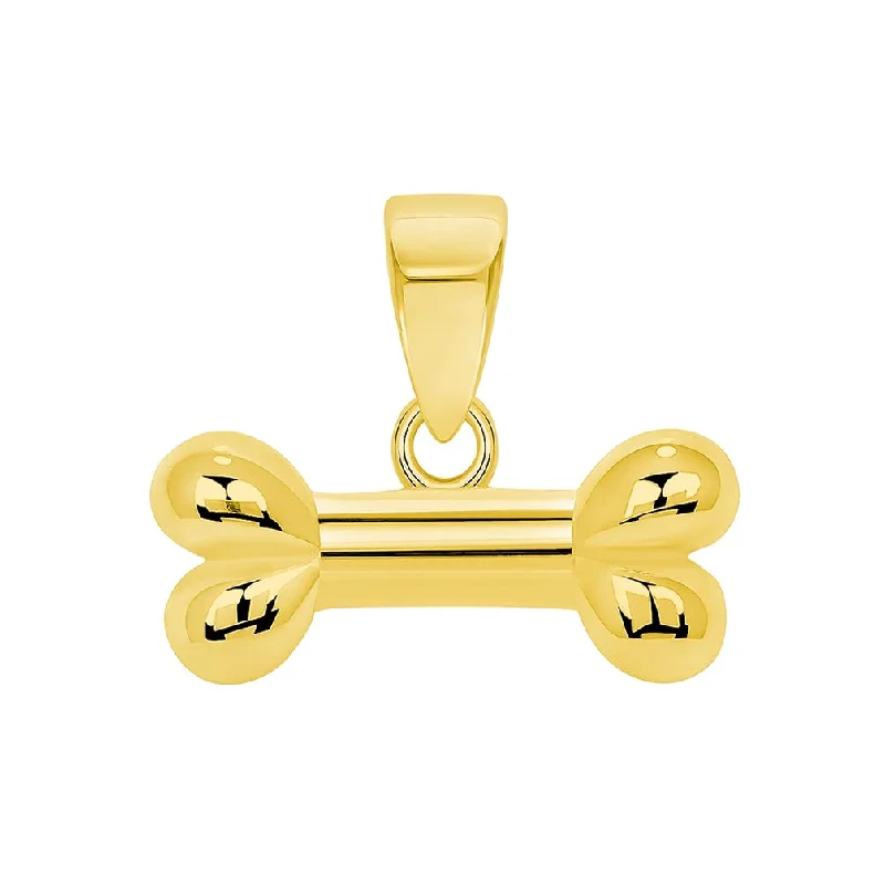 women gold necklaces -14k Yellow Gold Horizontal Mini Dog Bone Charm Pendant