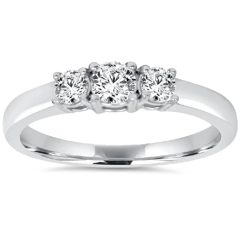 women one-of-a-kind engagement rings -3/4CT Diamond 3 Stone Engagement Ring 14K White Gold