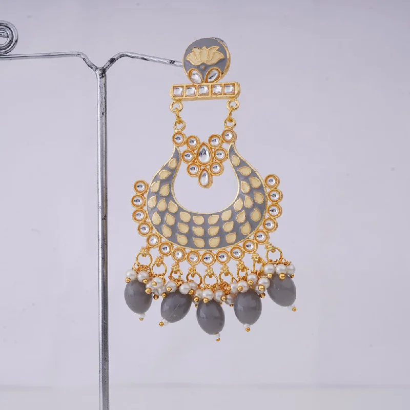 women silver earrings -Shagna Gold Plated Meenakari And Pearls Dangler Earrings