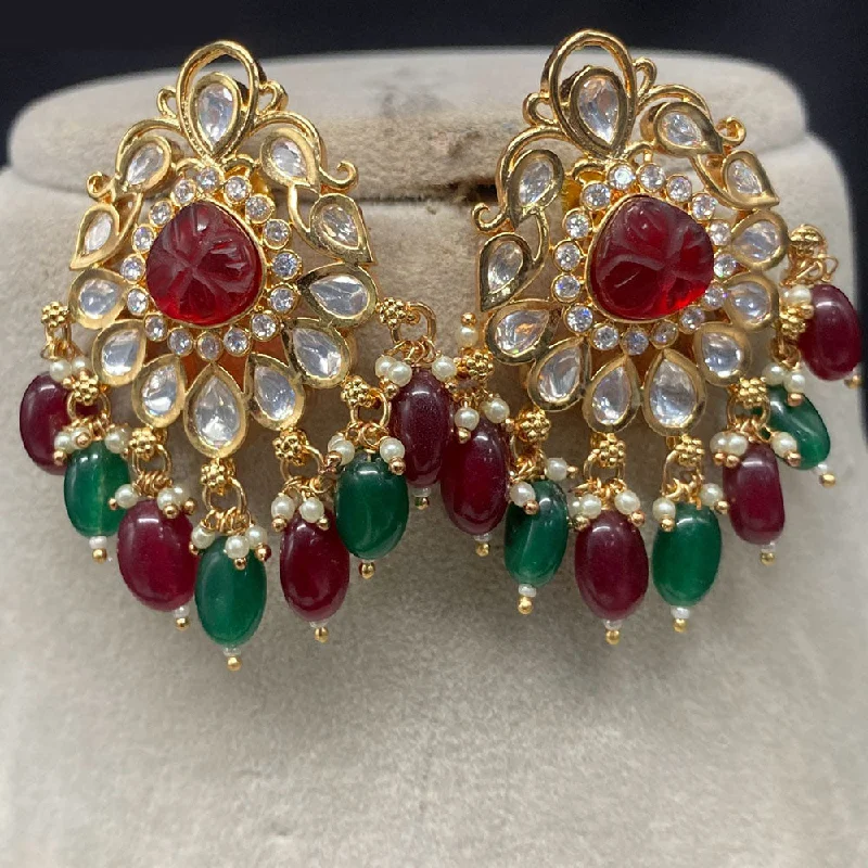 women oval earrings -Amoliya Jewels Gold Plated Polki Kundan Stone And Beads Dangler Earrings